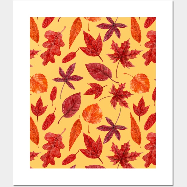 Red autumn leaves watercolor Wall Art by katerinamk